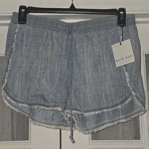 Bella Dahl Light Blue Elastic Waist Frayed Hem Shorts